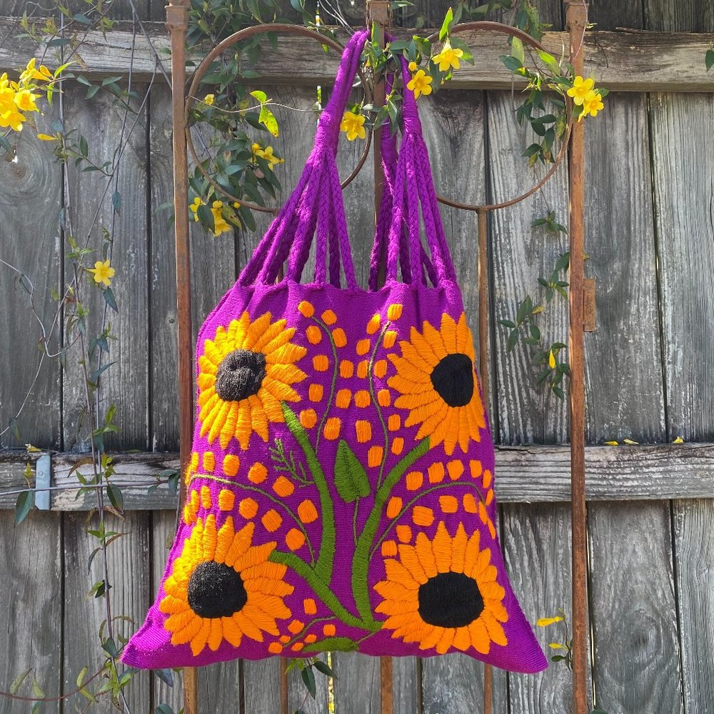 HAND EMBROIDERED SUNFLOWER BAG